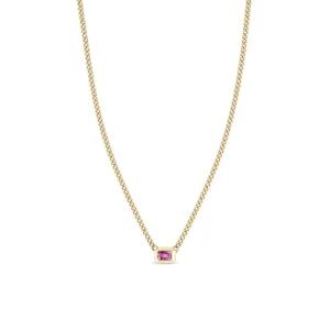 Emerald Cut Pink Sapphire Necklace in 14K Yellow Gold
