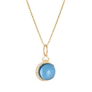 London Blue Topaz Moon Charm with Diamonds in 18K Yellow Gold