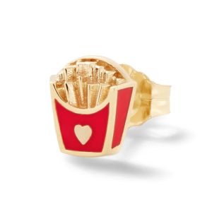 (Single) French Fry Stud in 14k Yellow Gold and Enamel