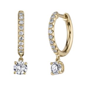 Diamond Pave Hoops with Round Drops in 18K Yellow Gold
