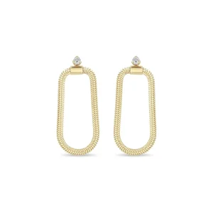 Small Oval Snake Chain Loop Earrings with a Prong Set 2.4mm Diamond in 14K Yellow