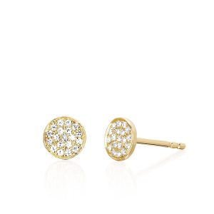 Diamond Mini Pave Disc Stud Earrings in Yellow Gold