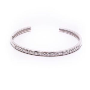 Hinged Shared Prong Cuff Bracelet with Diamonds in 14K White Gold