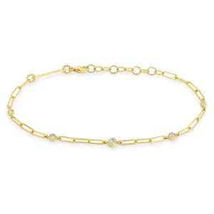 Small Paperclip Chain Bracelet with 5 2mm Floating Diamonds in 14K Yellow