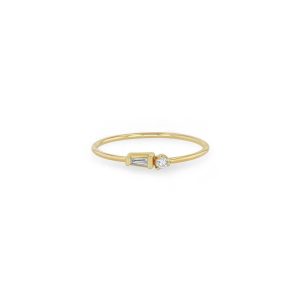 Tapered Baguette Diamond and Prong Set Diamond Ring in 14K Yellow Gold - Size 6