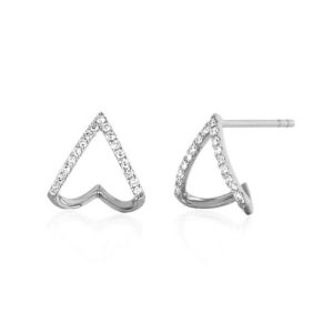 Chevron Huggies with Diamond in 14K White Gold