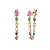Pink Sapphire Pear Diamond and Multi-Colored Sapphire Loop Earrings in 18K Yellow Gold
