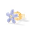 (Single) Tiny Wildflower Stud in 14K Yellow Gold, White Diamond, and Violet Enamel
