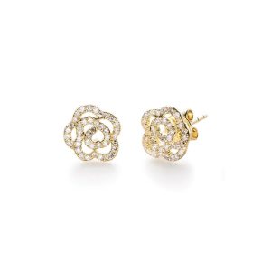 Diamond Rose Stud Earrings in 14K Yellow Gold