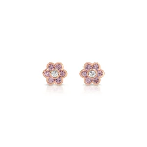 Small Pink Sapphire Flora Studs in 18K Yellow