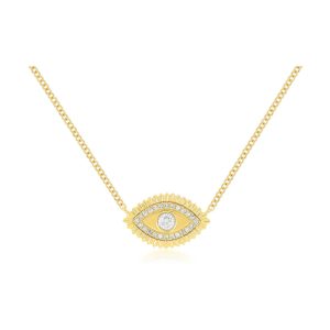 Diamond Evil Eye Protection Necklace in 14K Yellow Gold