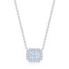 Sunburst East-West Emerald Cut Diamond Pendant with Halo in 18K White Gold