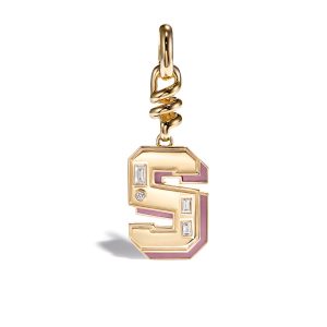 Pink Opal and Diamond Initial Charm in 18K Yellow Gold- Letter S