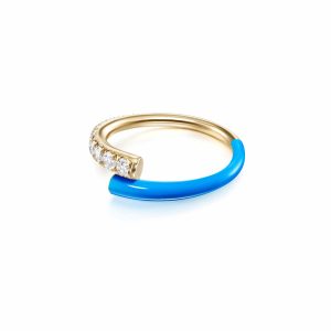 Lola Pinky Ring with Neon Blue Enamel in 18K Gold