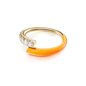 Lola Pinky Ring with Neon Orange Enamel in 18K Yellow Gold