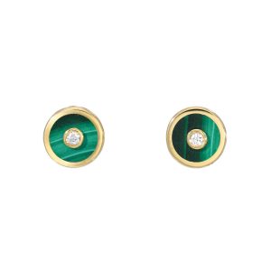 Mini Compass Earrings in Malachite