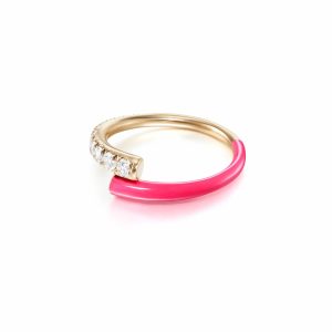 Lola Ring with Neon Pink Enamel in 18K Yellow Gold