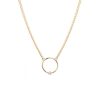 14K Extra Small Curb Chain Diamond Bezel Circle Necklace 18"