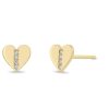 Midi Bitty Pave Diamond Line Heart Studs in 14K Yellow Gold