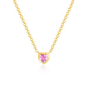 Pink Sapphire Heart Necklace in 14K Yellow Gold