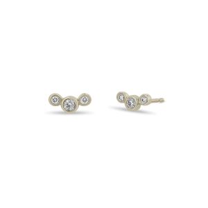 Three Small Graduated Diamond Bezel Studs in 14K White Gold
