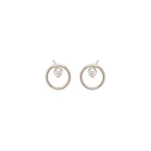Small Circle Studs with Prong Set 2mm Diamonds in 14K White Gold