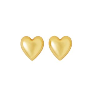 Puffy Heart Stud Earrings Gold