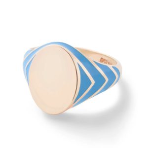Blue Enamel Stripe Signet Ring in 14K Yellow Gold