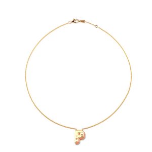 Letter Necklace P with Coral in 18K Yellow Gold