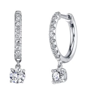 Diamond Pave Hoops with Round Diamond Drops in 18K White Gold