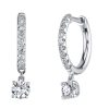 Diamond Pave Hoops with Round Diamond Drops in 18K White Gold
