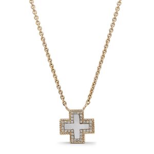 Pave Mother Of Pearl Inlay Heirloom Necklace in 14K Yellow Gold