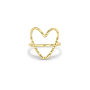 Large Open Heart Vertical Ring in 14K Yellow