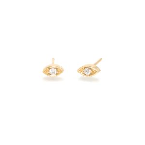 Small Diamond Eye Studs in 14K Yellow Gold