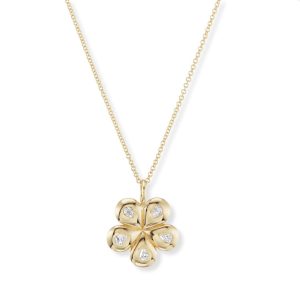 Mini Petal Flower Necklace with Diamond Pears