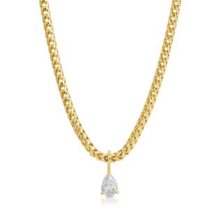 Thin Franco Chain with Diamond Pear Pendant in 18K Yellow Gold