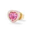 (Single) Mini Pink Sapphire Heart Cocktail Stud in 14K Yellow Gold