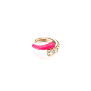 (Single) Lola Diamond Ear Cuff in 18K Rose Gold with Neon Pink Enamel