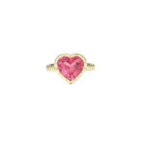One-Of-A-Kind Heirloom Bezel Ring with 5.47ct Heart Pink Tourmaline in 14K Yellow Gold