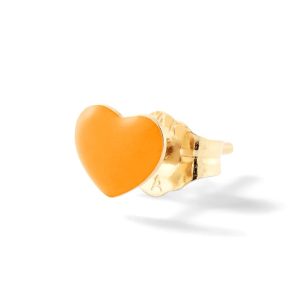(Single) Mini Neon Orange Puffy Heart Stud in 14K Yellow Gold