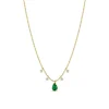 4 Dangling Prong Set Diamond and Pear Cut Emerald on Tube and Bead Chain in 14K Yellow