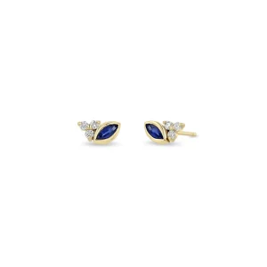 Marquise Blue Sapphire & Diamond Trio Studs