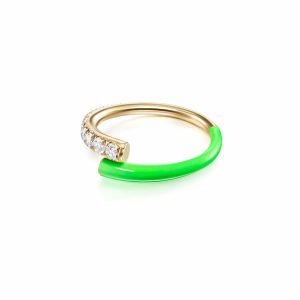 Lola Pinky Ring with Neon Green Enamel in 18K Gold