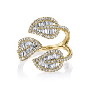 Tri-Leaf Diamond Ring in 18K Yellow Gold - Size 6