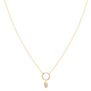 Tiny Circle Necklace with Dangling Pave Teardrop