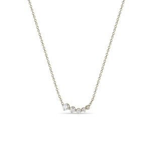 Graduated Prong Diamond Curve Necklace in 14K White Gold