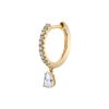 Yellow Gold Diamond Huggie With Pear Diamond Drop (Single)
