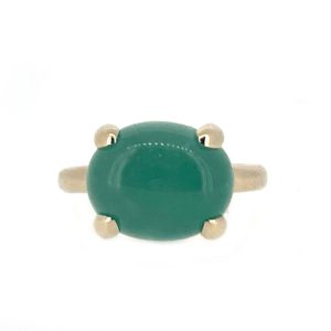 Oversized Cabochon Ring In Emerald  14K Yellow Gold - Size 6
