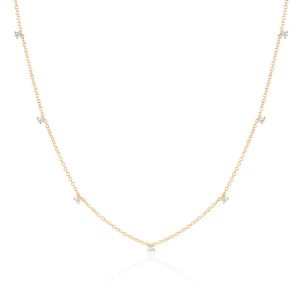 7 Prong Set Diamond Necklace in 14K Yellow Gold
