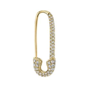 Single Diamond Pave Safety Pin Earring in 18K Yellow Gold  - For The Right Ear